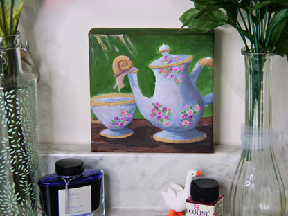 Gilded Tea Time | Original Oil Painting | 6x6in