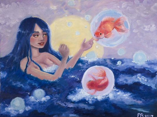 The Creation of Goldfish: 18x24in Original Oil Painting